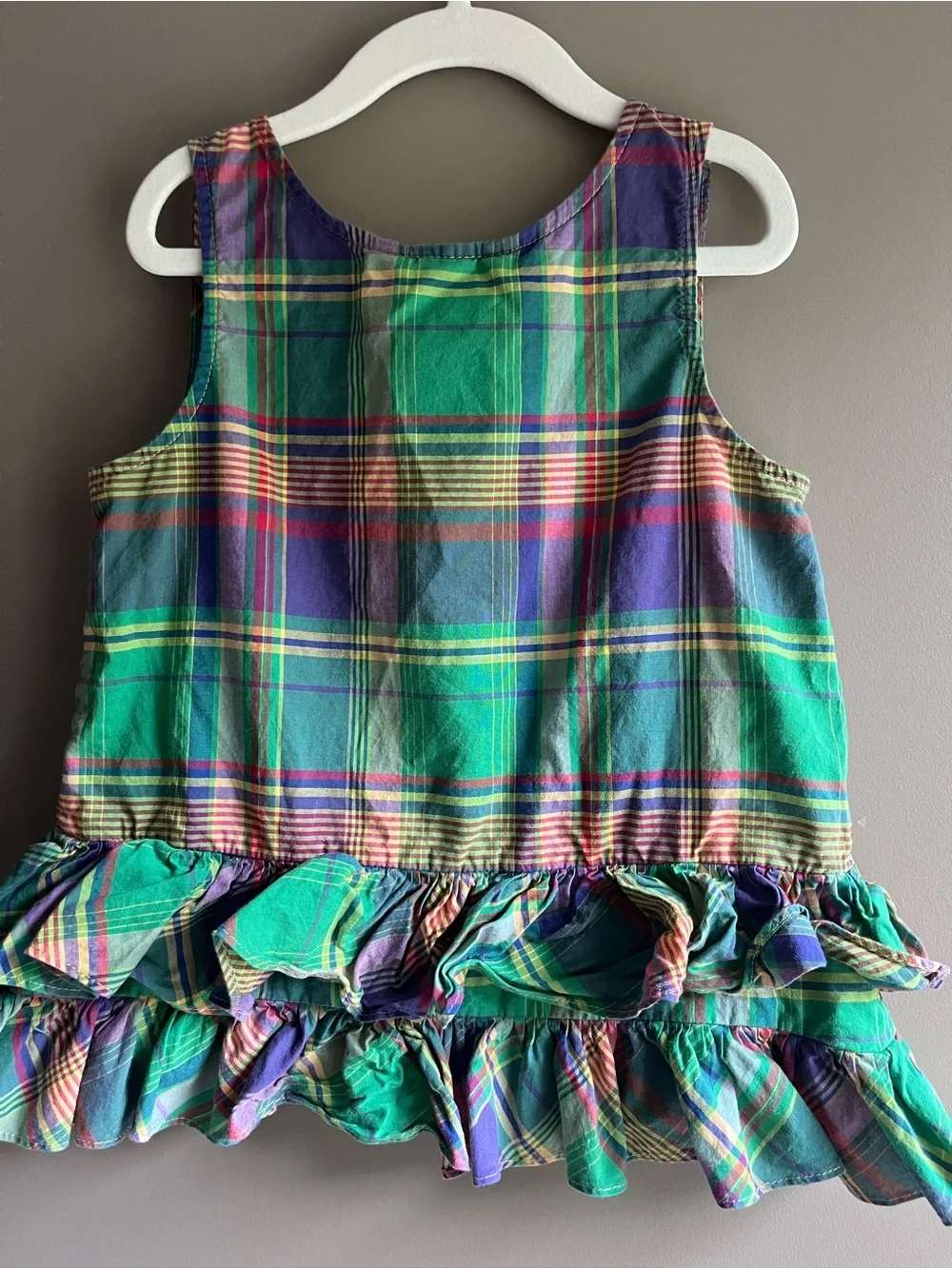 Ralph Lauren Green Plaid Ruffle Tank Top - Girls 7 small